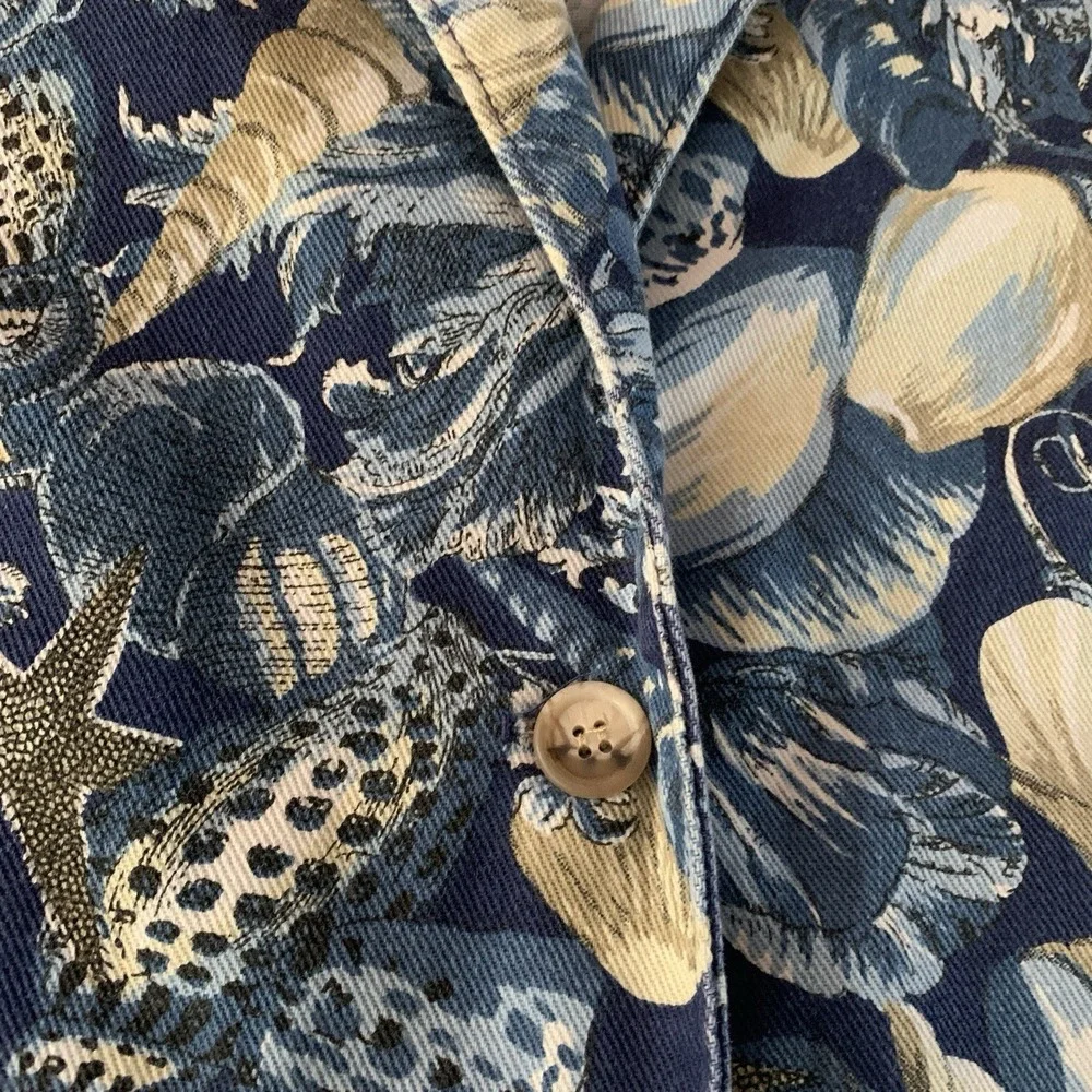 Vtg Novelty Blazer Jacket Womens Medium Seashell Canvas Nautical Coastal Beach